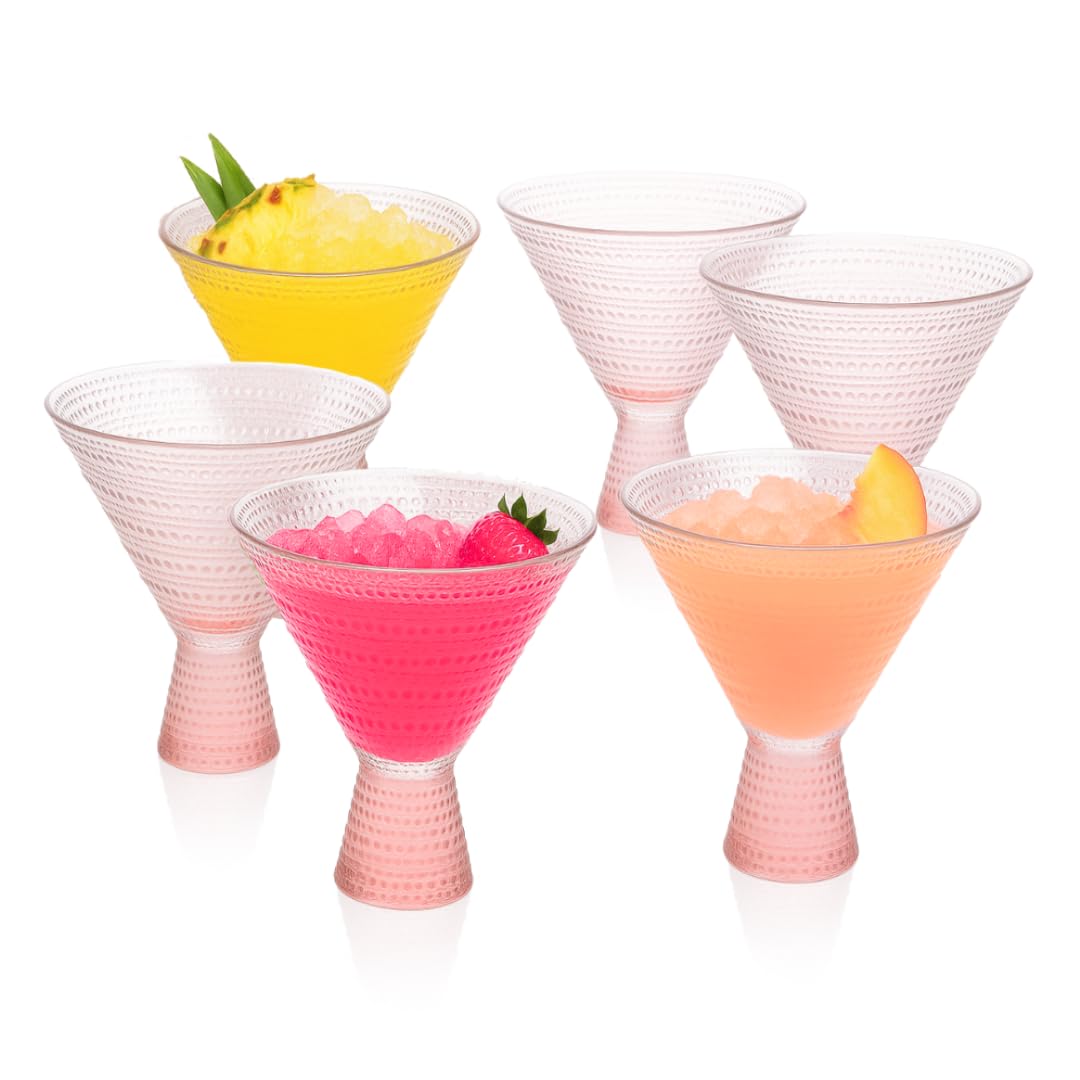 Pink & Clear 9oz Set of 6 Martini Glasses D127