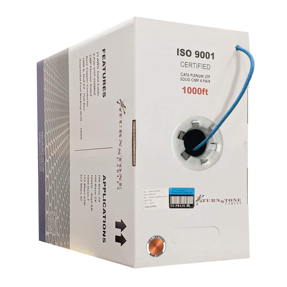Cat6 Plenum 1000ft 23AWG Solid Bare Copper UTP Bulk Ethernet Cable U88619