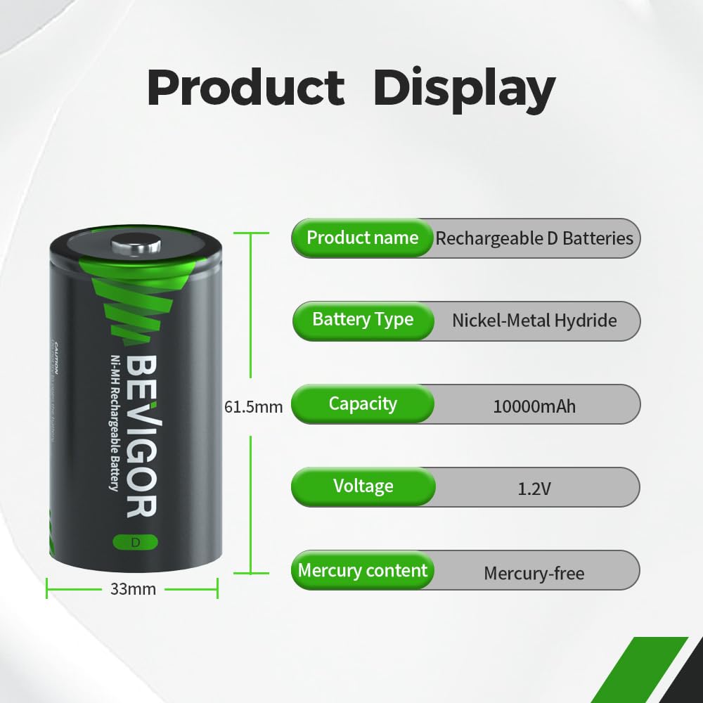 Rechargeable D Batteries 10000mAh NiMH 4 Count A6352