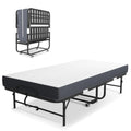 Folding Bed with Mattress, Twin Size Metal Bed Frame with Wheels V341565