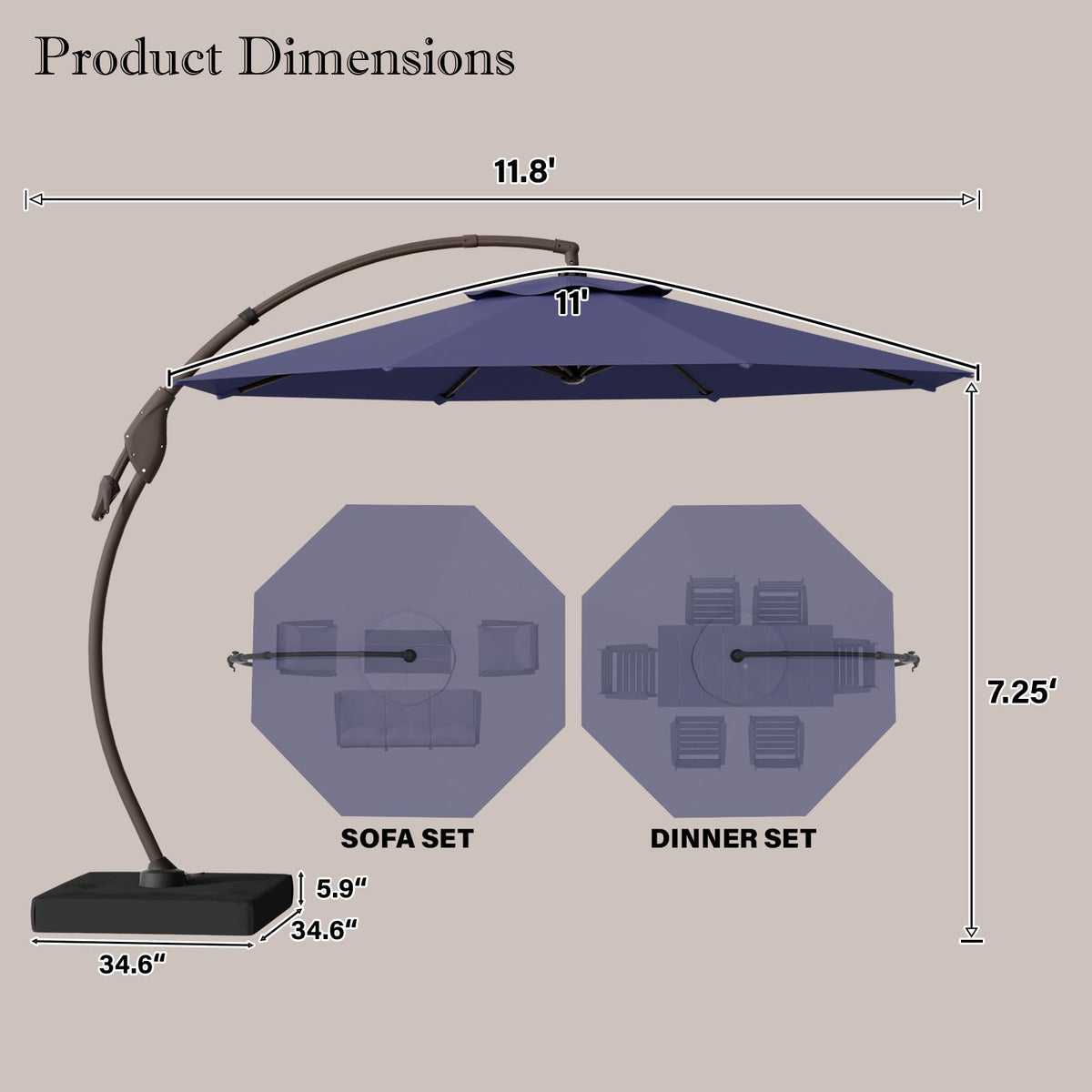 11FT Aluminum Offset Umbrella with Base Q728