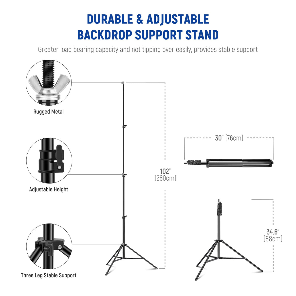 Adjustable Backdrop Stand Kit with 4 Crossbars, 6 Spring Clamps, 6 Backdrop Clips, 2 Sandbags, and Carrying Bag K46820