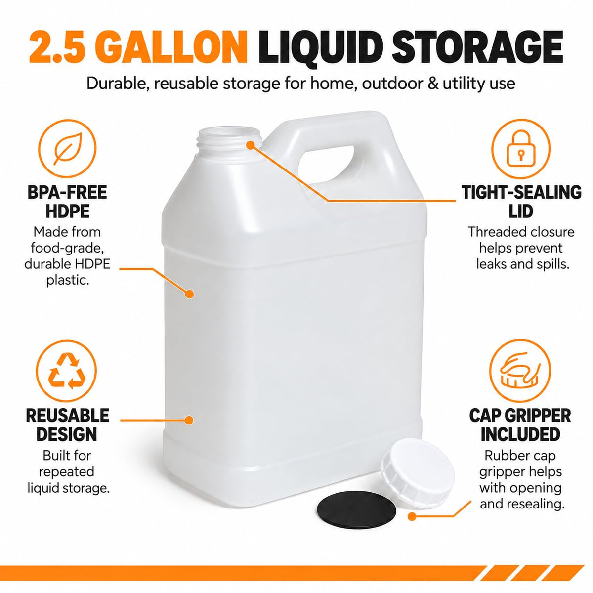 2.5 Gallon Reusable Plastic Water Jug with Lid W581