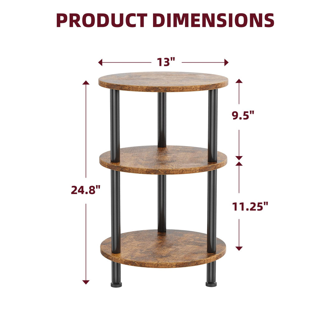 Rustic Brown 3 Tiers Round Side Table S9961