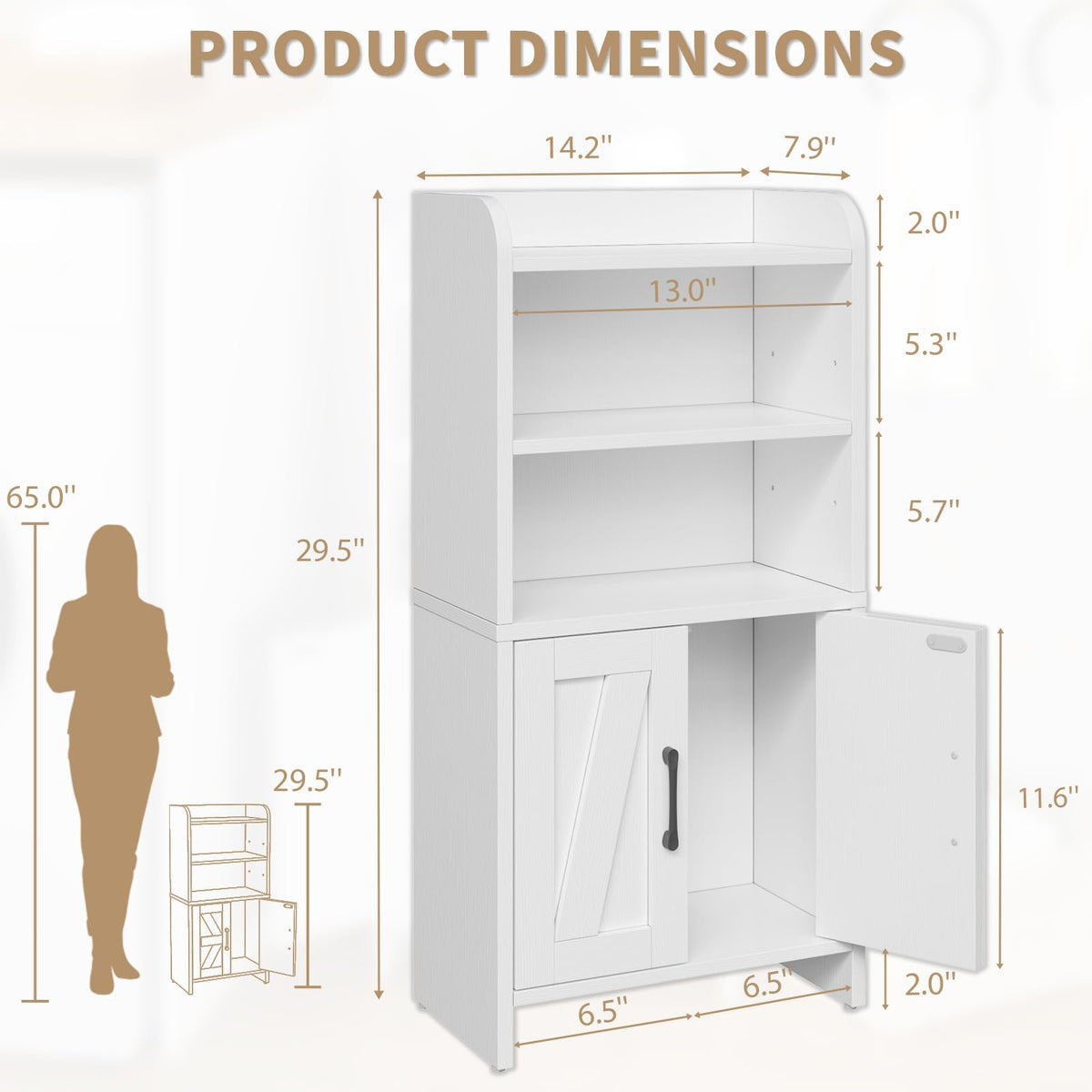White Small Bathroom Storage Cabinet with 2 Doors and Shelves T14674