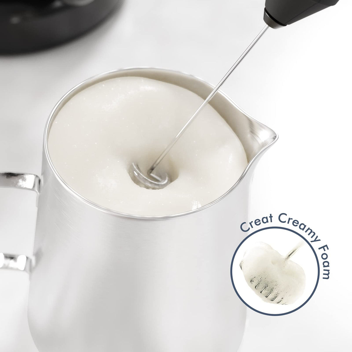 Black Handheld Milk Frother with Stand H236