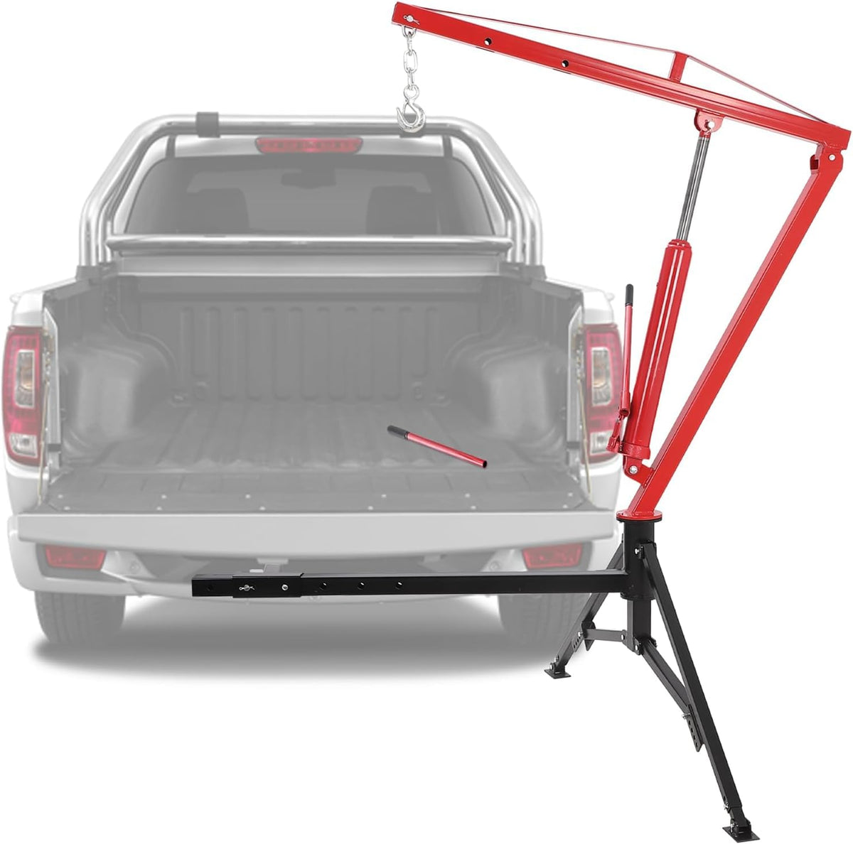 Hydraulic Hitch Mounted Pickup Truck Crane, 1000 Lbs Capacity, 360° Swivel, Red R768