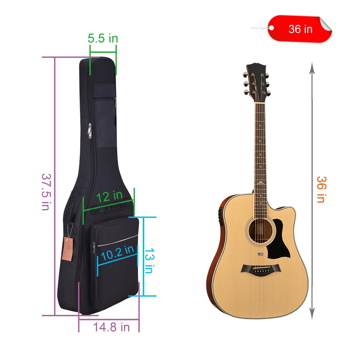36 Inch Acoustic Guitar Case Soft Padded Gig Bag S87903