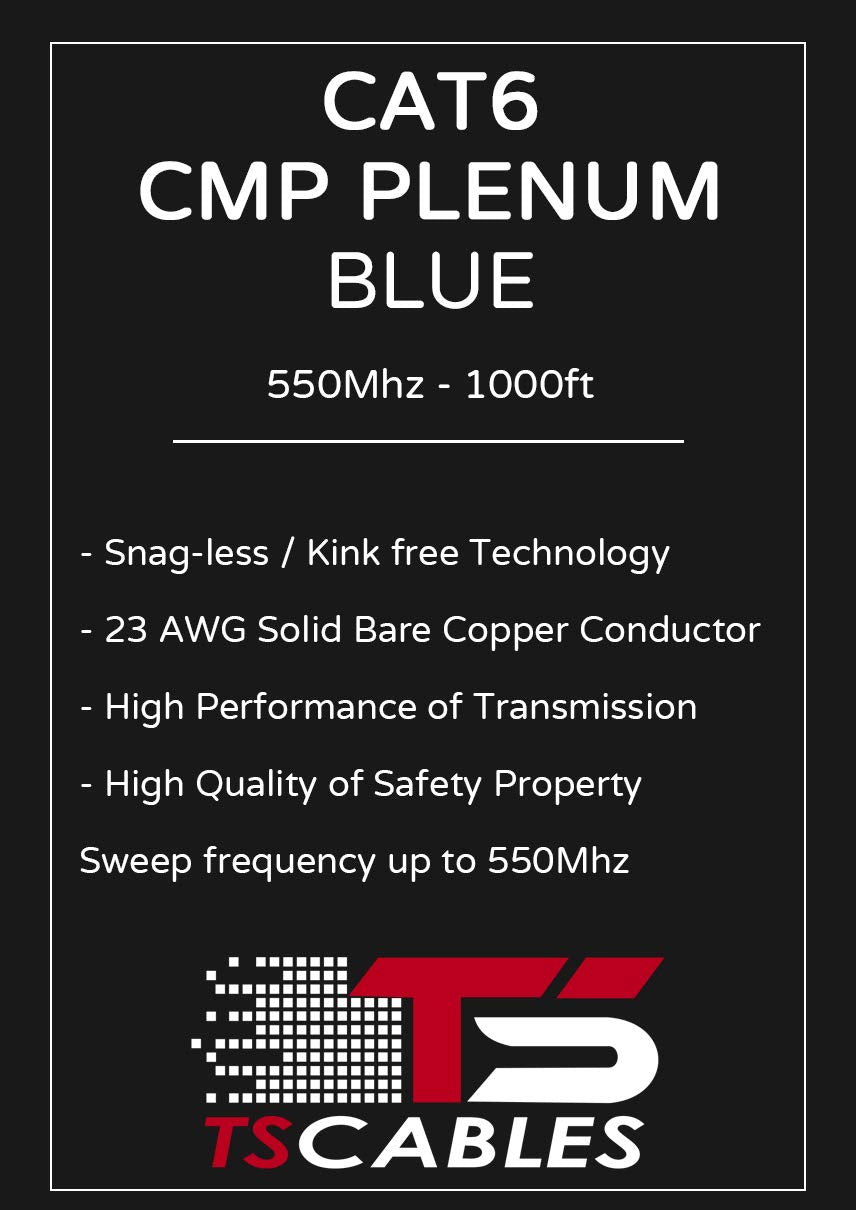 Cat6 Plenum 1000ft 23AWG Solid Bare Copper UTP Bulk Ethernet Cable U88619