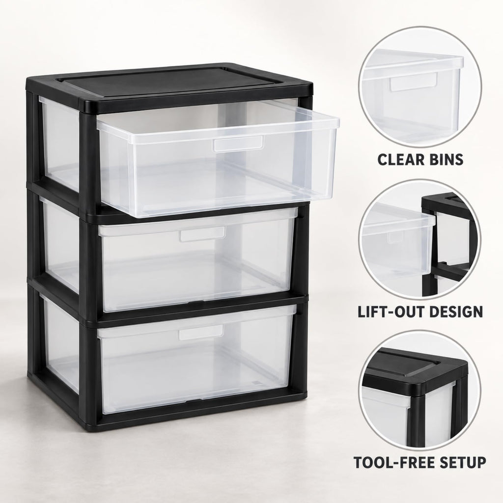 3 Drawer Clear Plastic Storage Cart Z816