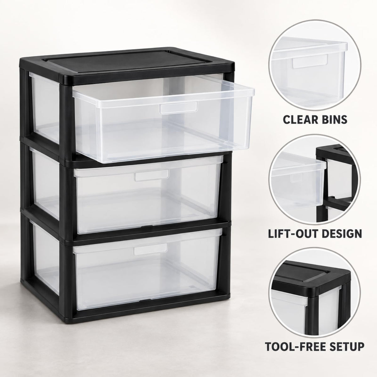 3 Drawer Clear Plastic Storage Cart Z816