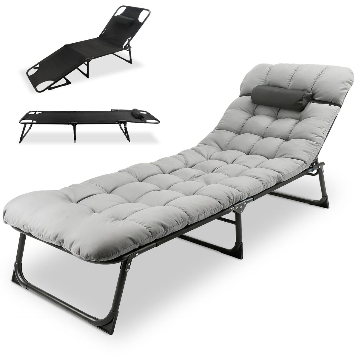 Heavy-Duty Portable Padded Camping Cot Bed with Mattress and Pillow J226