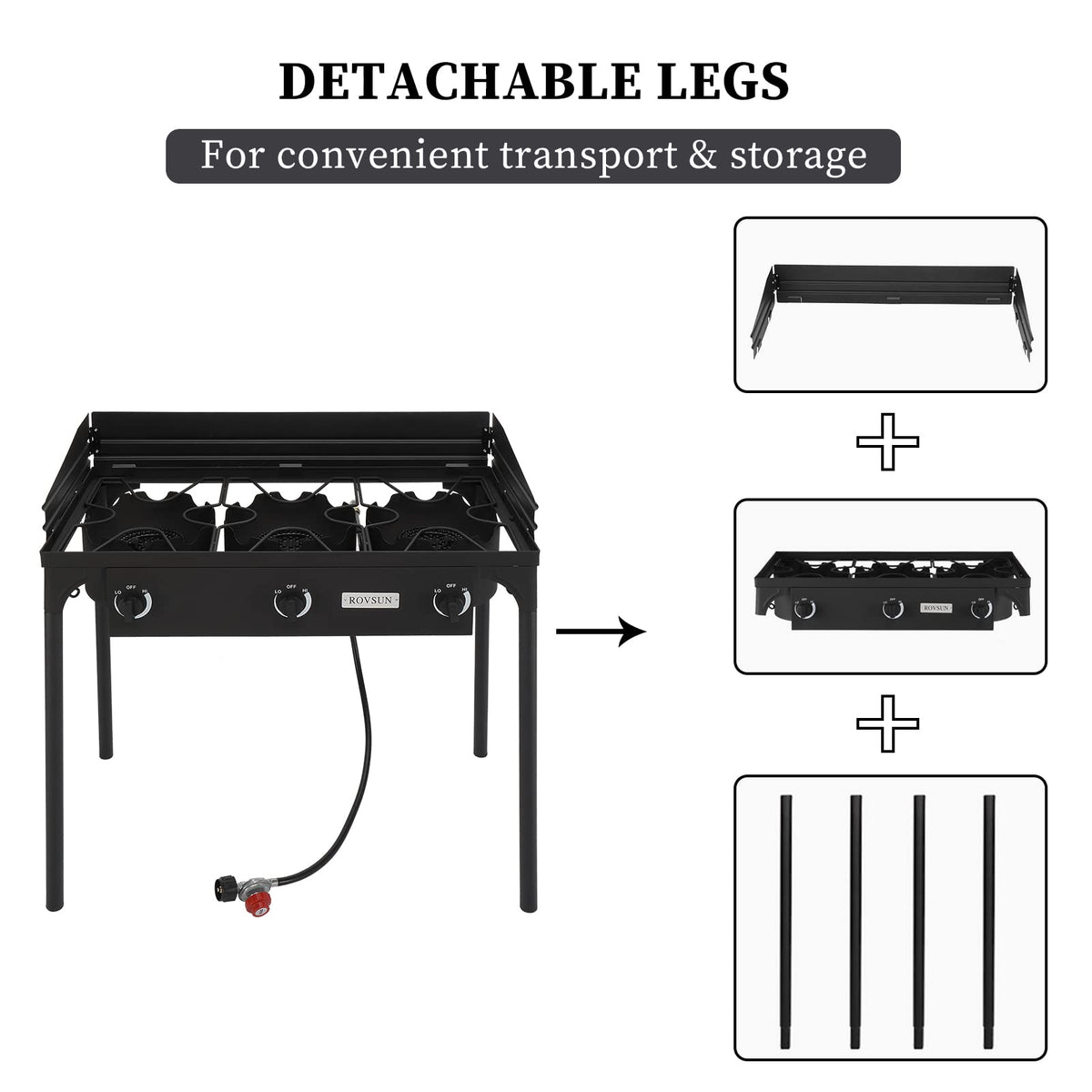 3 Burner Outdoor Propane Gas Stove with Windpanel Q434