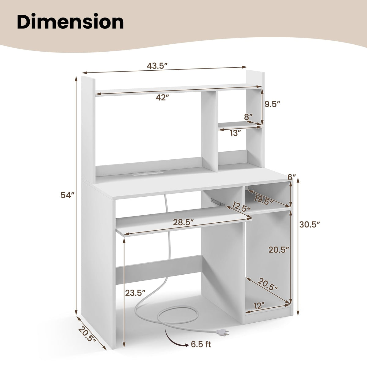 White Computer Desk with Hutch Z7359