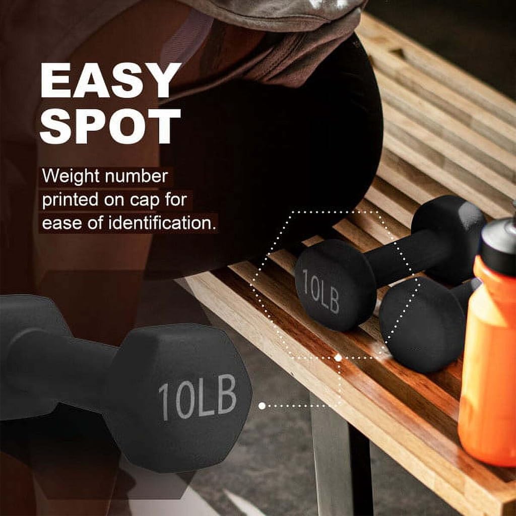 10 LBS Black Neoprene Hex Dumbbells F3678