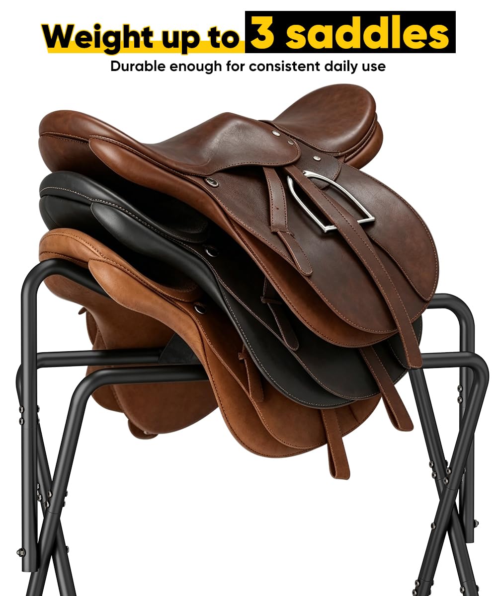Foldable Black Horse Saddle Rack with Storage C801362