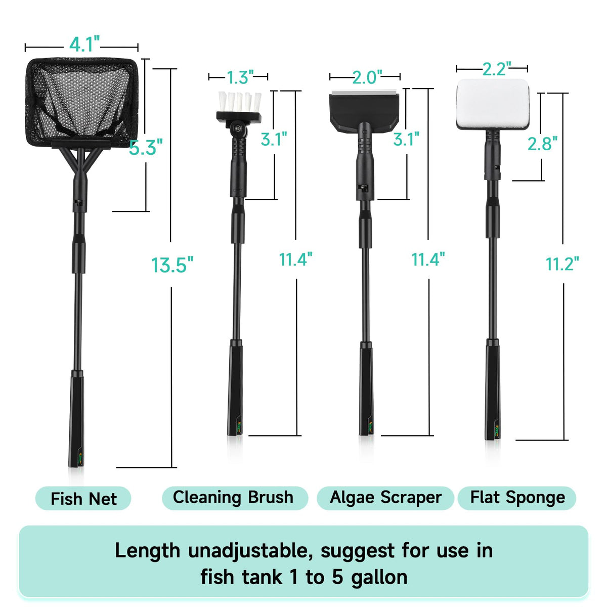 Small 4 in 1 Aquarium Cleaning Tools Kit with Fish Net Algae Scraper Clean Brush Flat Sponge D3856