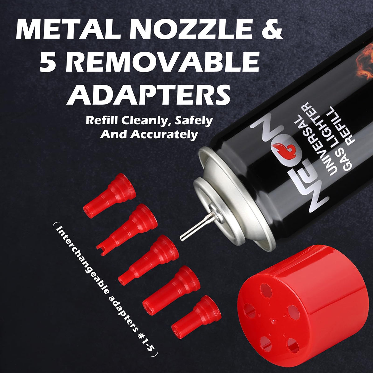 300ml Butane Fuel Refill with Metal Nozzle & 5 Adapters, 12 Cans G164287