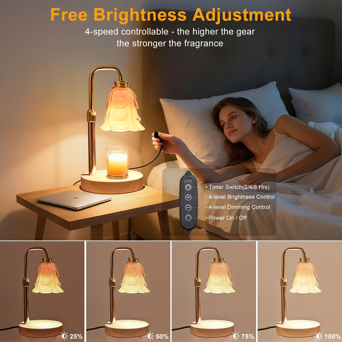 Adjustable Height Candle Warmer Lamp with Timer and Dimmer I201437