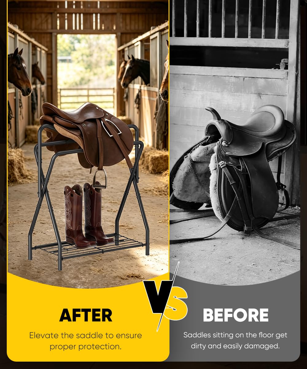Foldable Black Horse Saddle Rack with Storage C801362