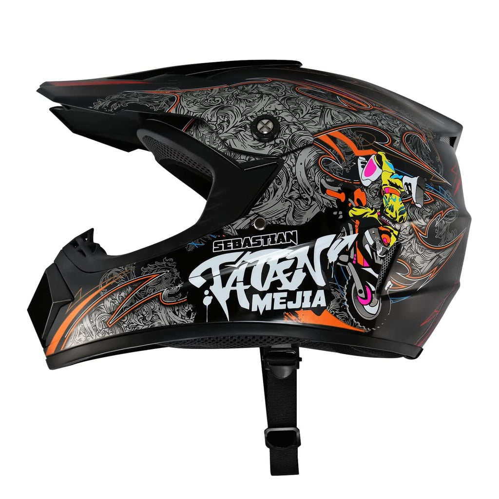 Black Motocross Helmet with Gloves and Goggles W18546