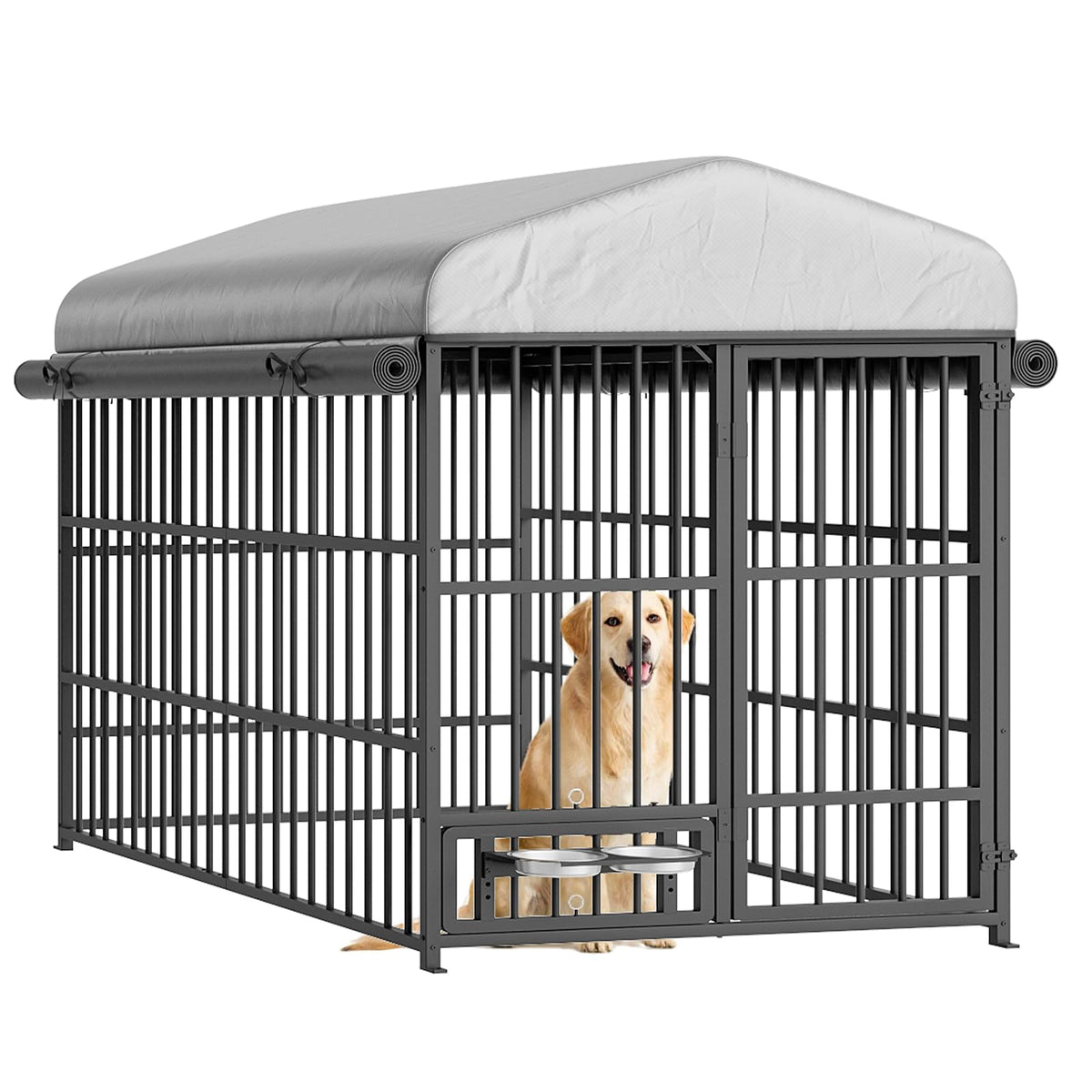 Black Dog Kennel with Cover and Feeding Bowls M807228
