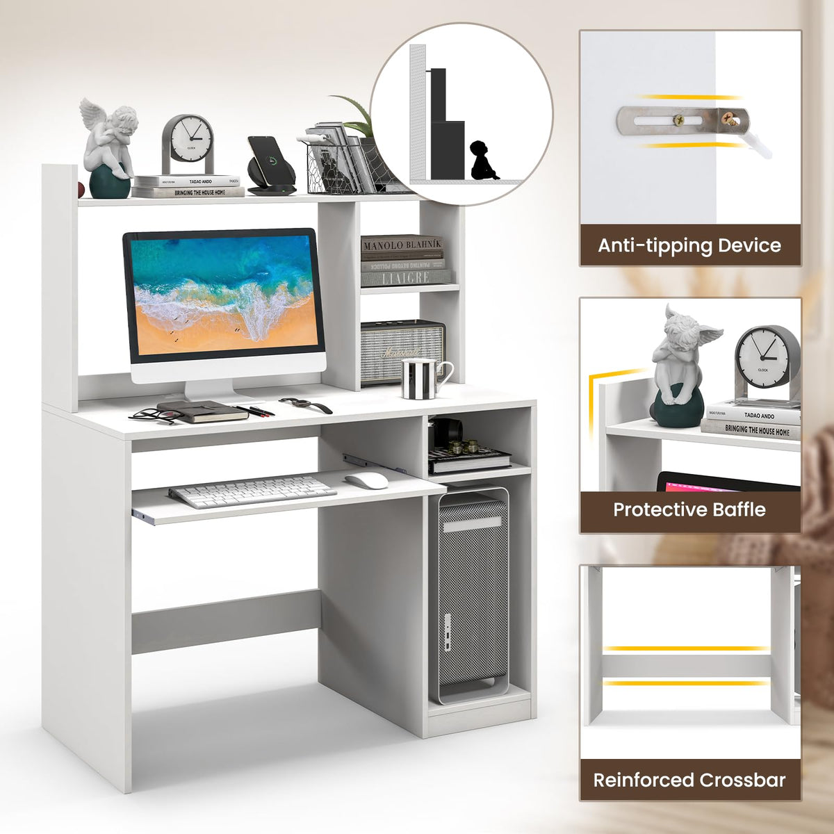 White Computer Desk with Hutch Z7359