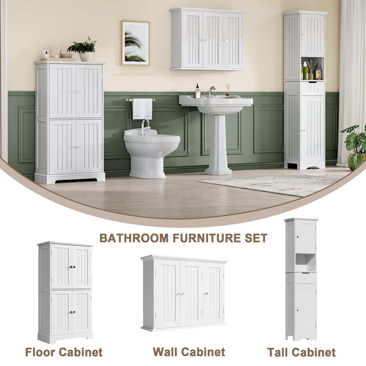 Laundry Cabinet with 3 Doors and Adjustable Shelves C5482