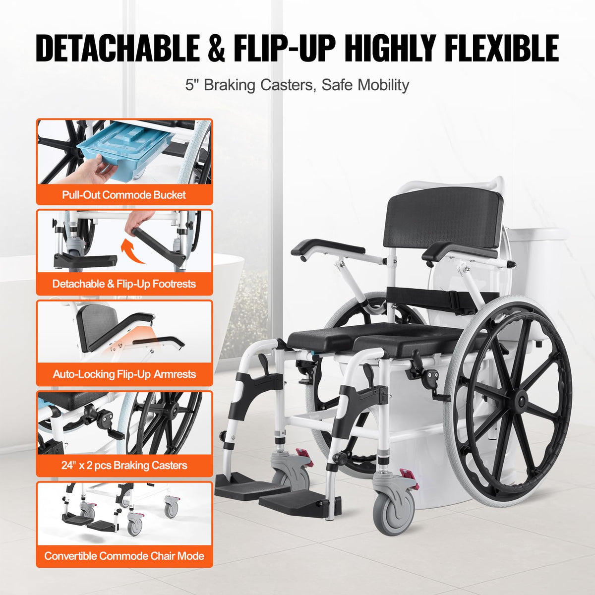 17.5in Adjustable Aluminum Shower Wheelchair with Brake X751