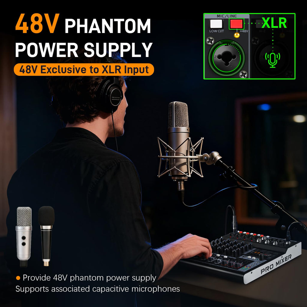 6 Channel Bluetooth Audio Mixer with 2 XLR Inputs G592