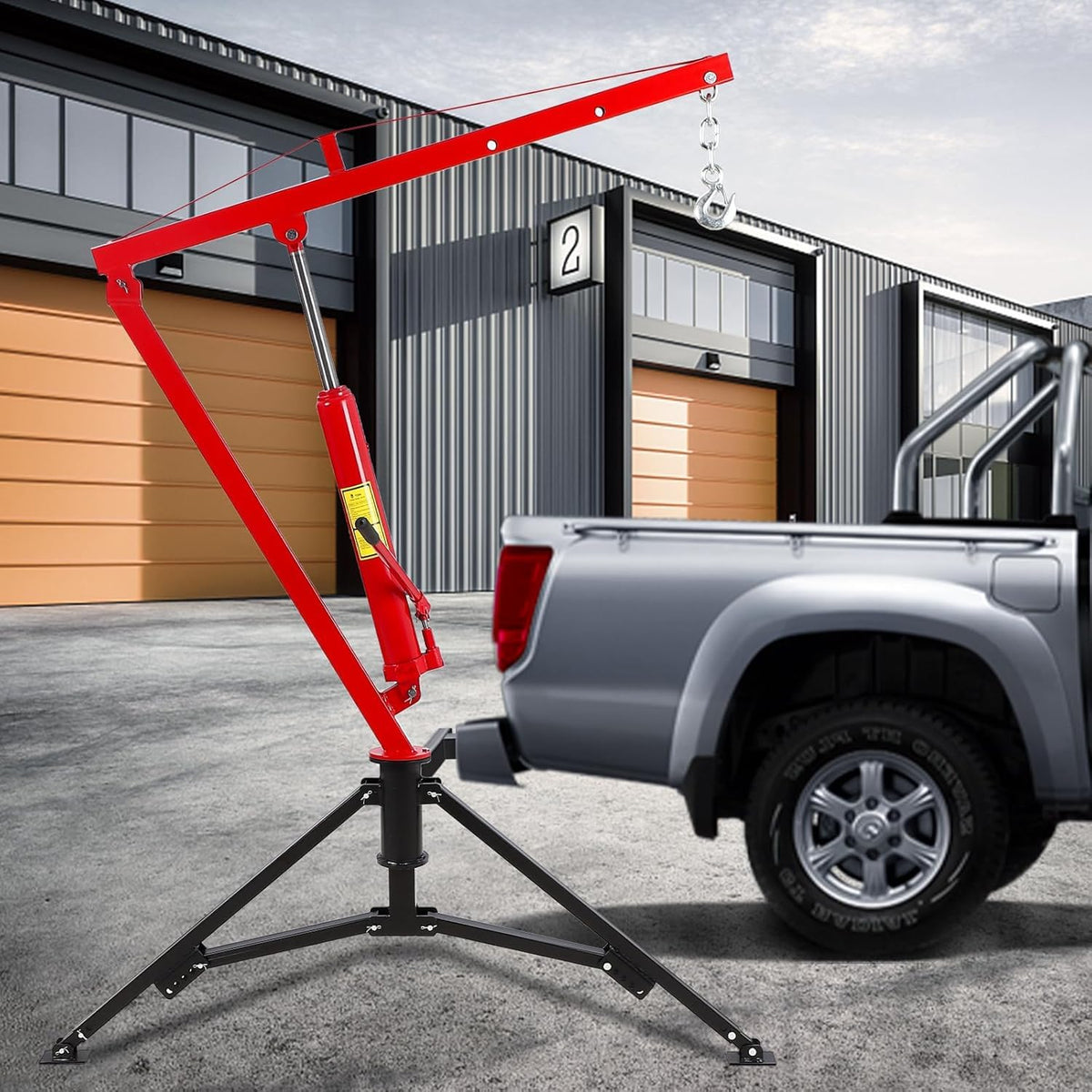 Hydraulic Hitch Mounted Pickup Truck Crane, 1000 Lbs Capacity, 360° Swivel, Red R768