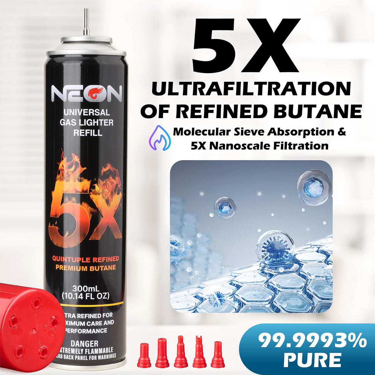 300ml Butane Fuel Refill with Metal Nozzle & 5 Adapters, 12 Cans G164287