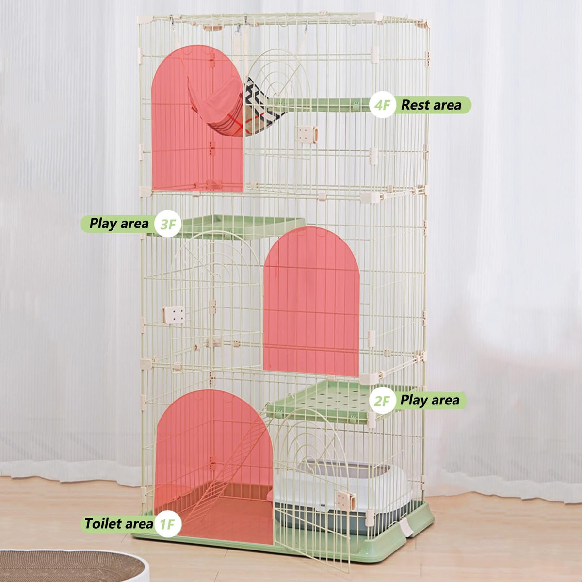 3/4-Tier Wire Cat Cage Playpen Kennel with Hammock P588