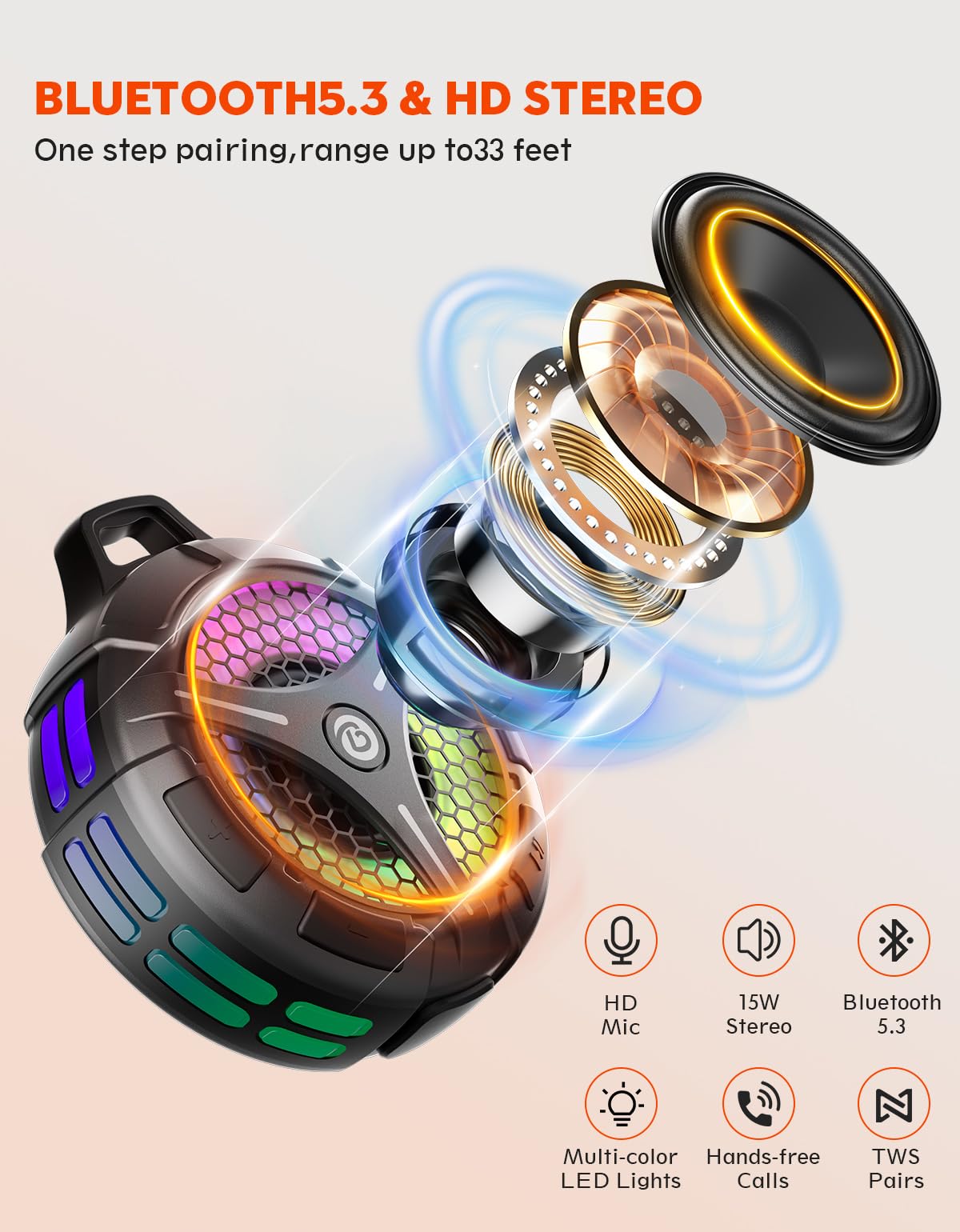 Waterproof Bluetooth Shower Speaker with Suction Cup I639495