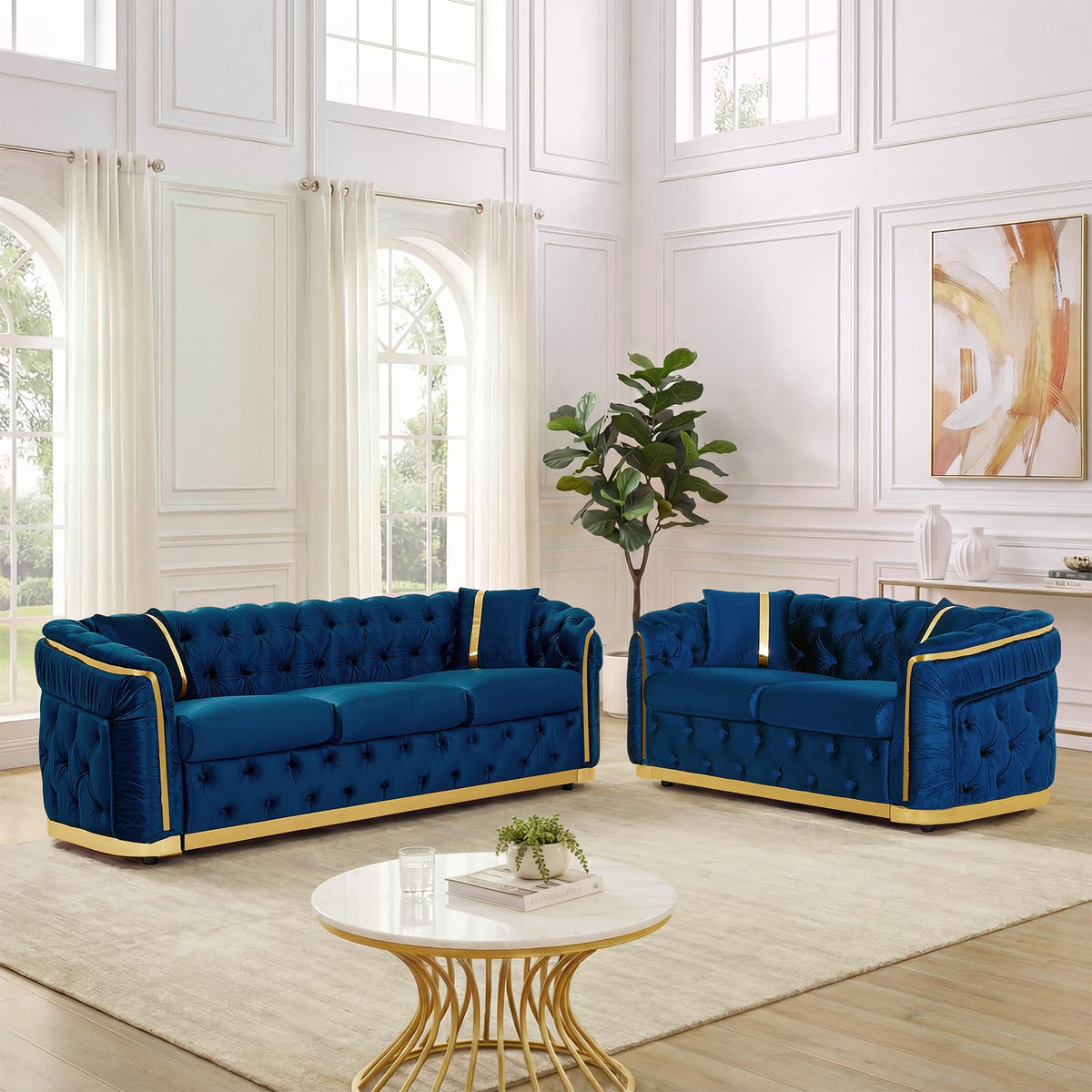 Velvet Button Tufted Chesterfield Sofa Set B7993