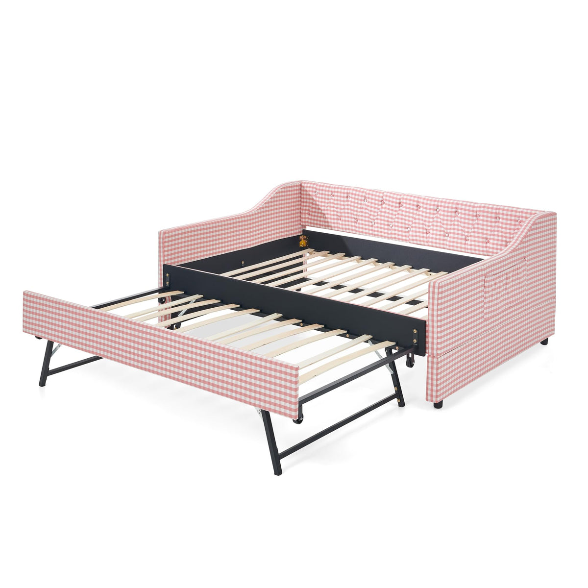 Full Size Upholstered Daybed with Trundle and Side Pocket X1499