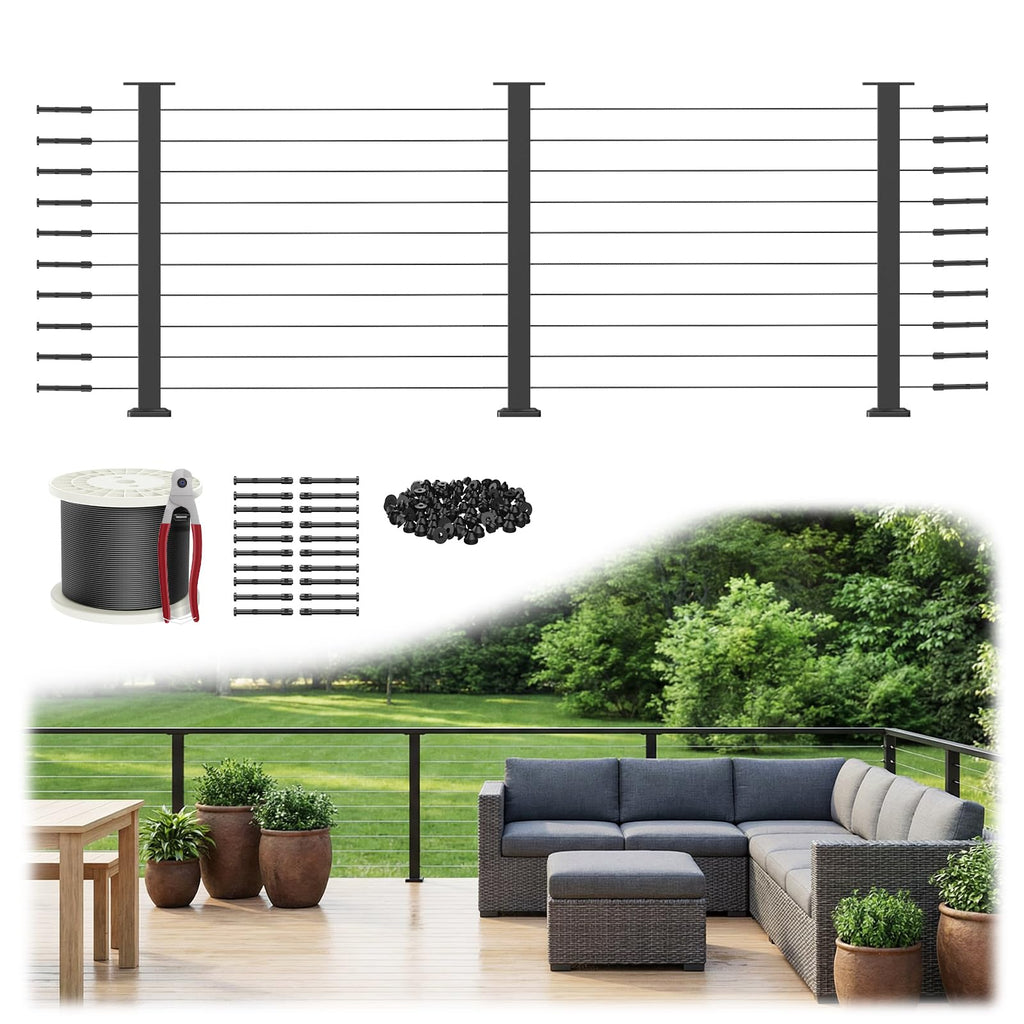 36" Cable Railing Kit with 3 Stainless Steel Black Posts A991380