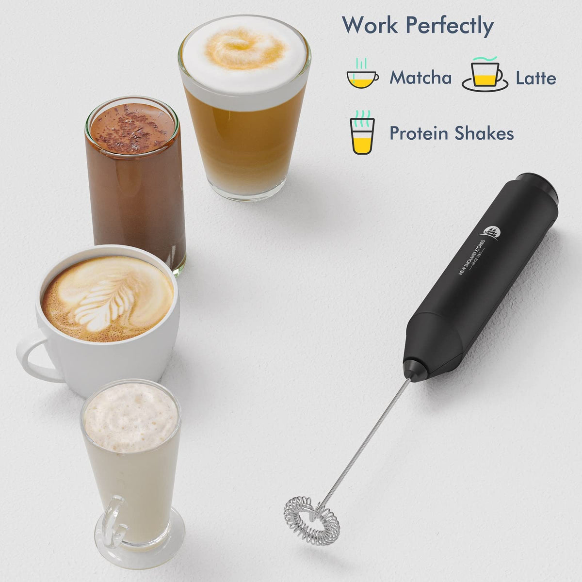 Black Handheld Milk Frother with Stand H236