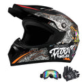 Black Motocross Helmet with Gloves and Goggles W18546
