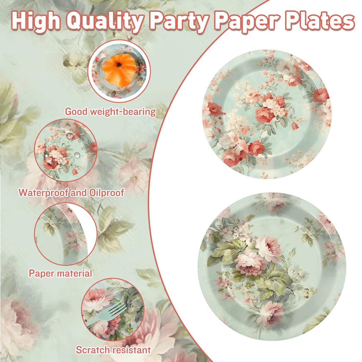 96Pcs Vintage Paper Plates and Napkins Set A5522