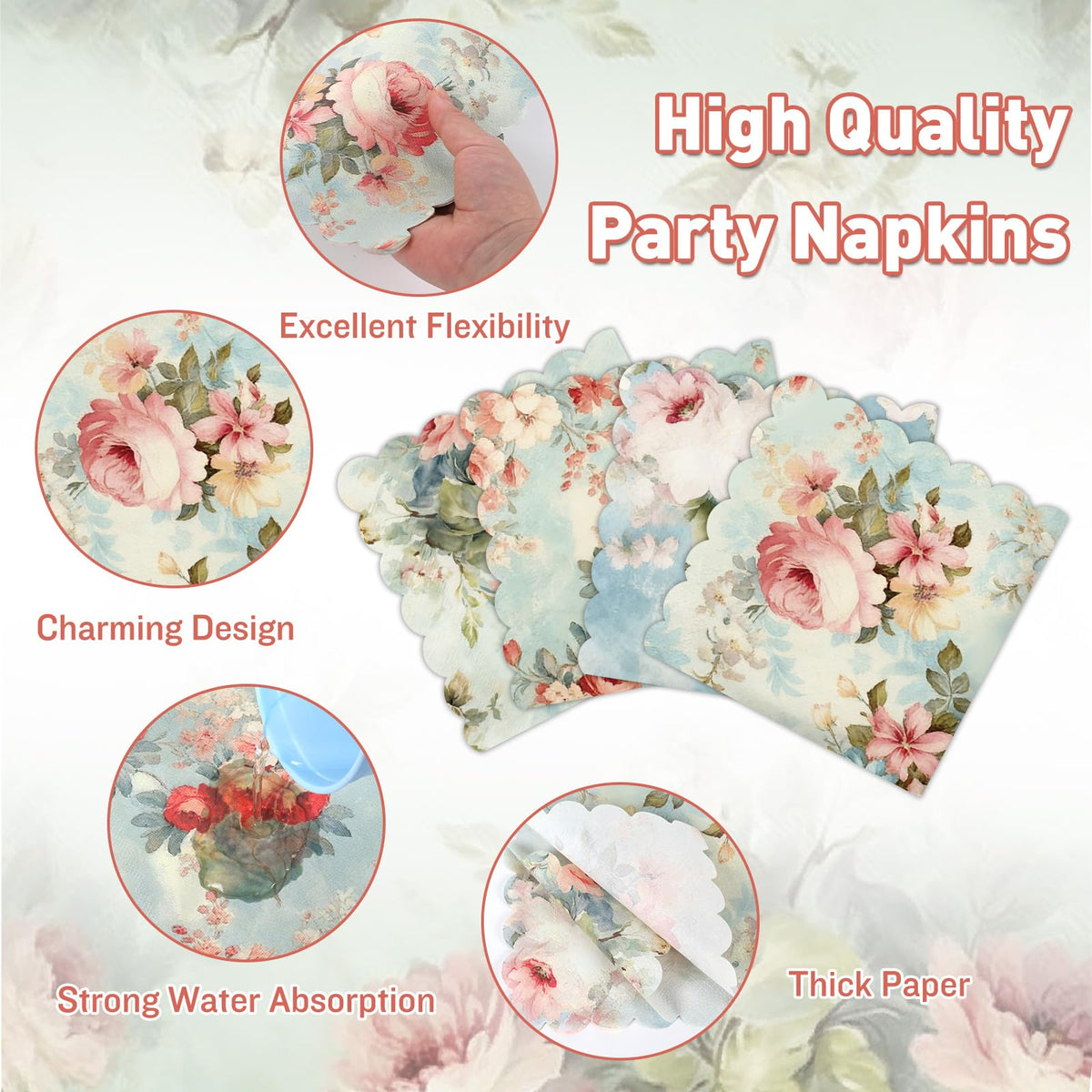 96Pcs Vintage Paper Plates and Napkins Set A5522