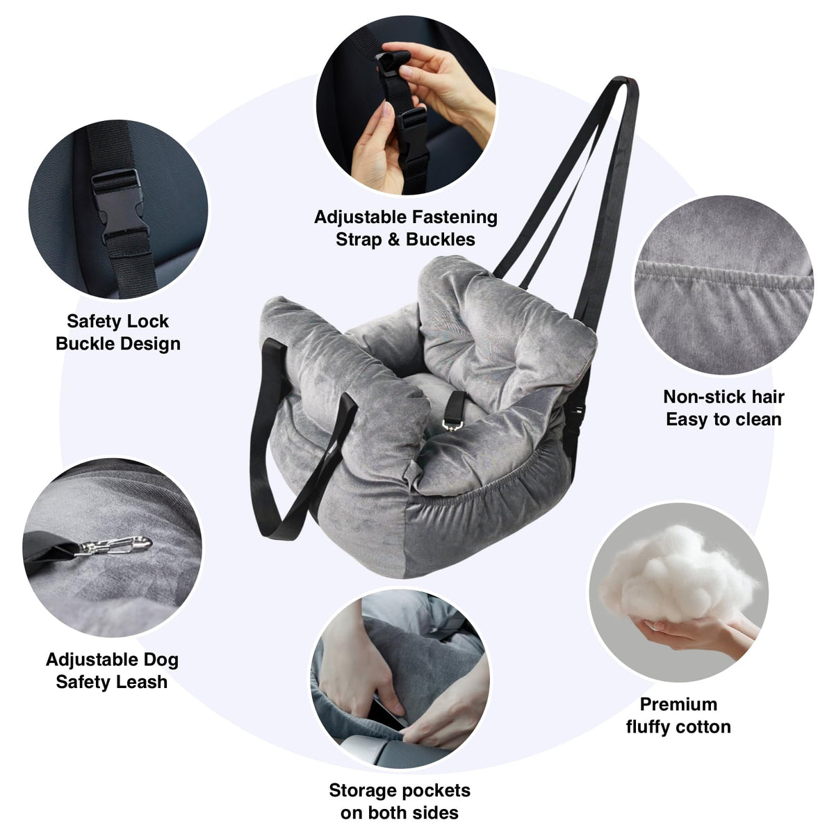 Gray Pet Car Booster Seat for Small Dogs up to 25 lbs Z812