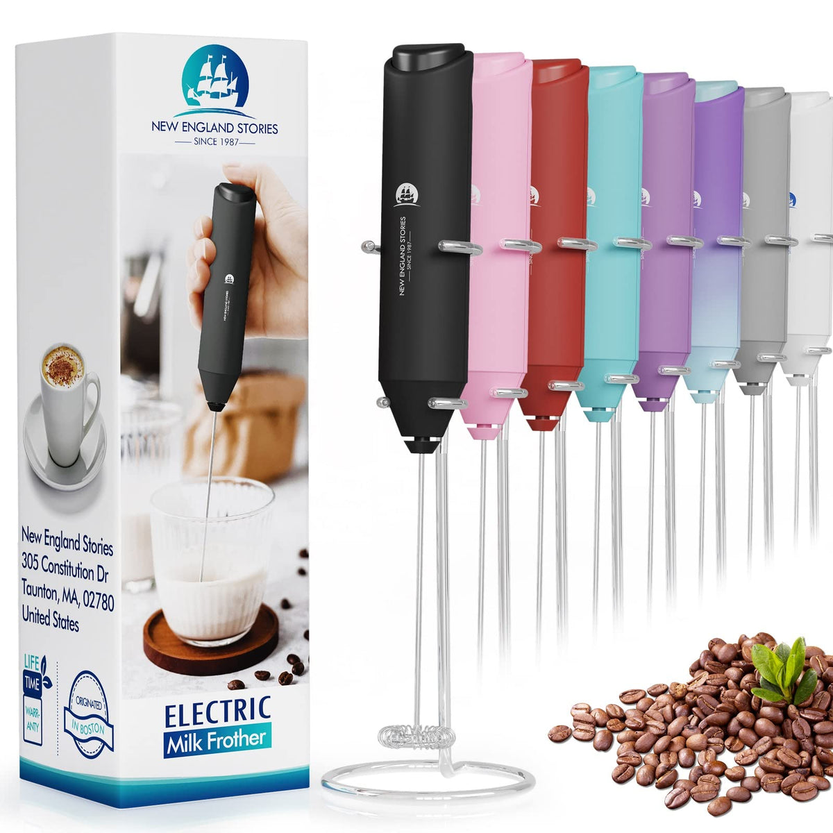 Black Handheld Milk Frother with Stand H236