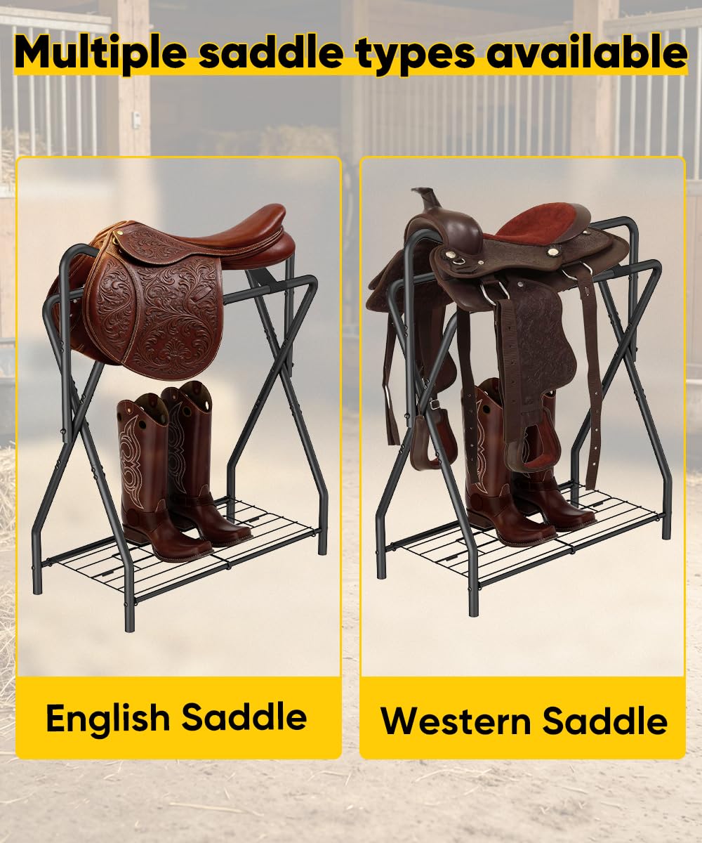 Foldable Black Horse Saddle Rack with Storage C801362