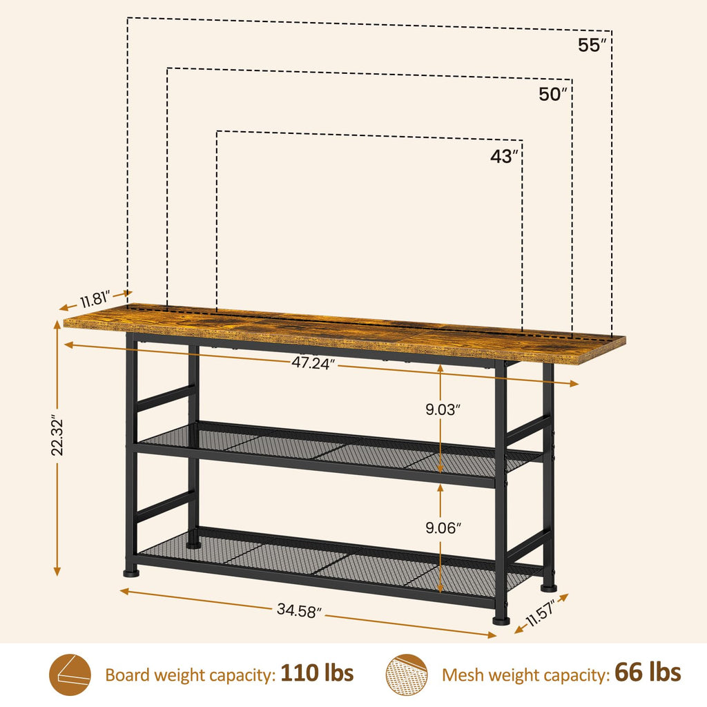 Rustic Brown TV Stand up to 55 Inch with 3 Tier Storage Shelves Y99818