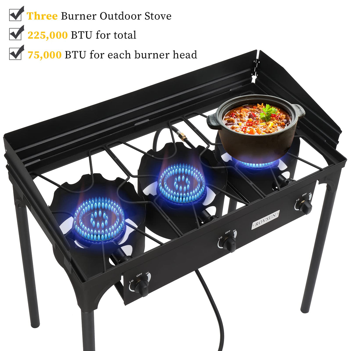 3 Burner Outdoor Propane Gas Stove with Windpanel Q434