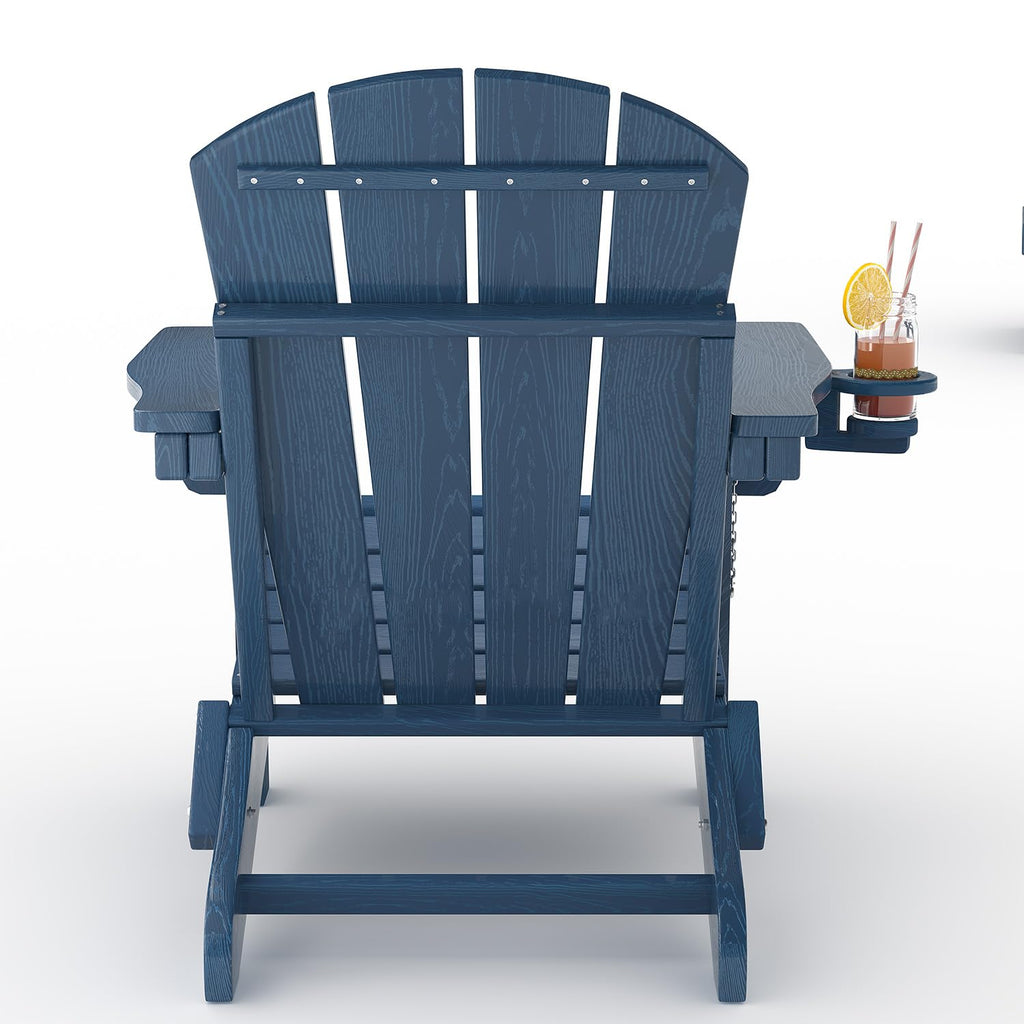 Navy Blue HDPE Folding Adirondack Chair Set of 6 with Cup Holder D3761