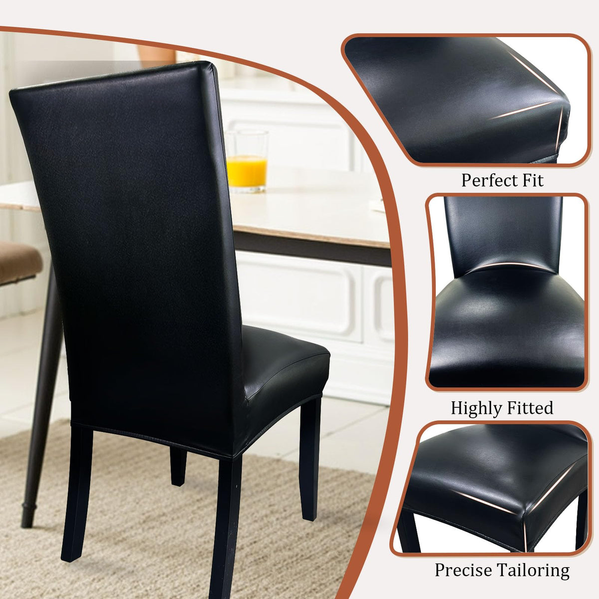 Pu Leather Dining Chair Covers Set of 6 Black O30742
