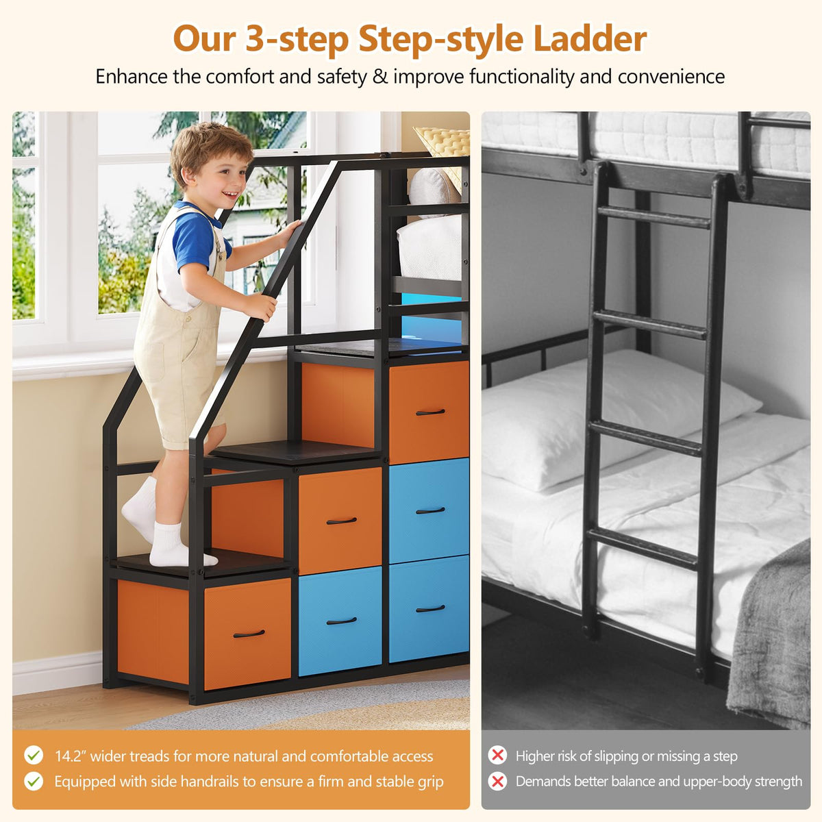 Twin Over Twin Bunk Bed with Stairs and 6 Storage Drawers C374838