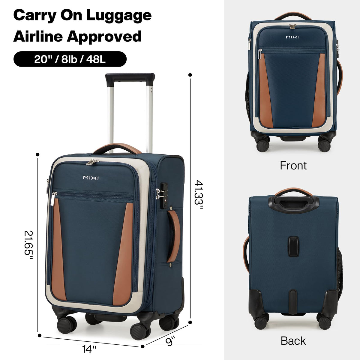 20 Inch Expandable Softside Carry On Luggage with Front Pocket O27460
